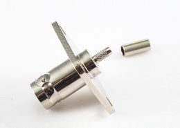 接線壓接BNC母180度連接器面板安裝4孔法蘭用于RG174/RG316